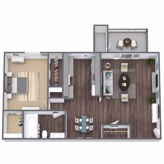 1 Bed - 1 Bath (Renovated)  216 floor plan